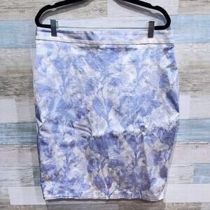 BANANA REPUBLIC Floral Satin Pencil Skirt Blue White Career Work Womens 14